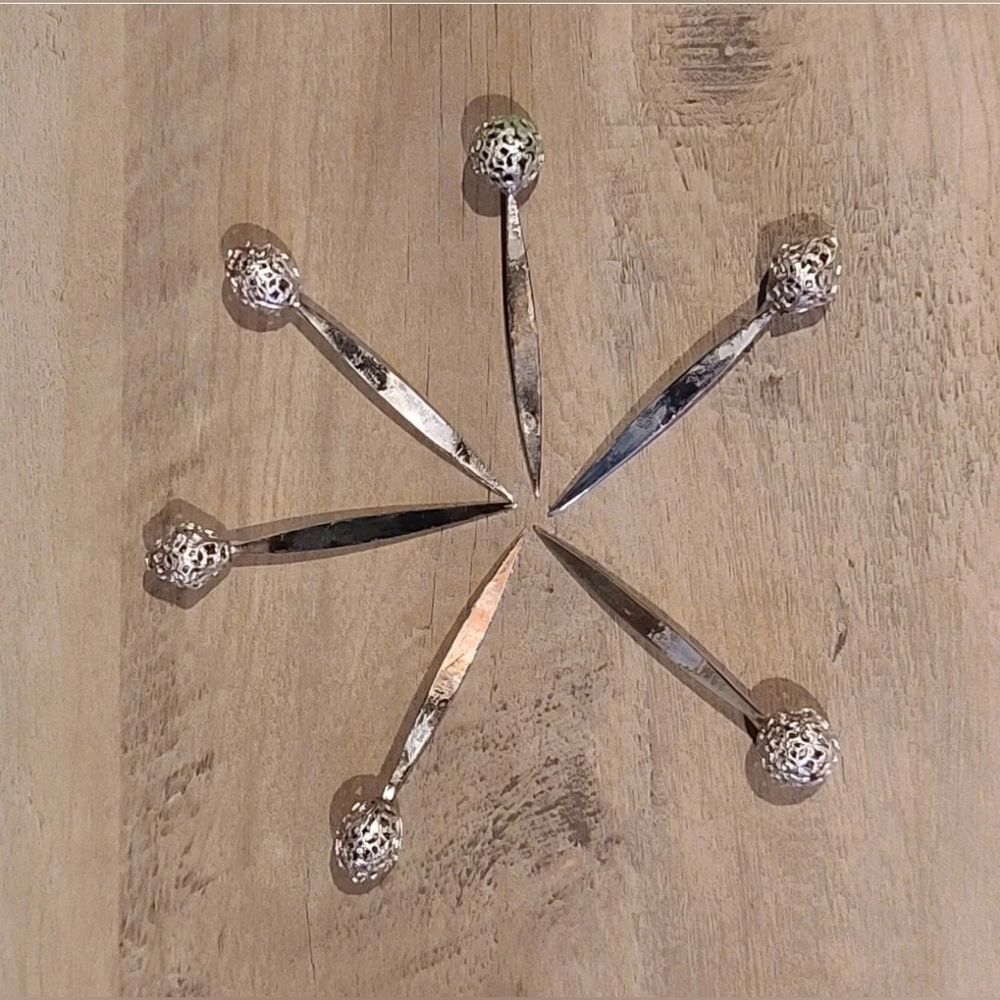 6 Assorted Vintage Small Silver Tone Decorative Cocktail Picks [Read Details]